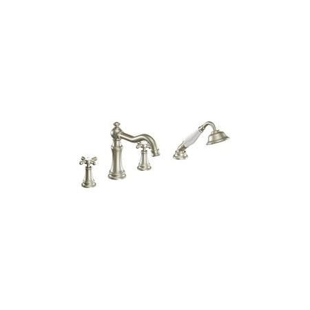 Two-Handle Roman Tub Faucet Includes Hand Shower Brushed Nickel